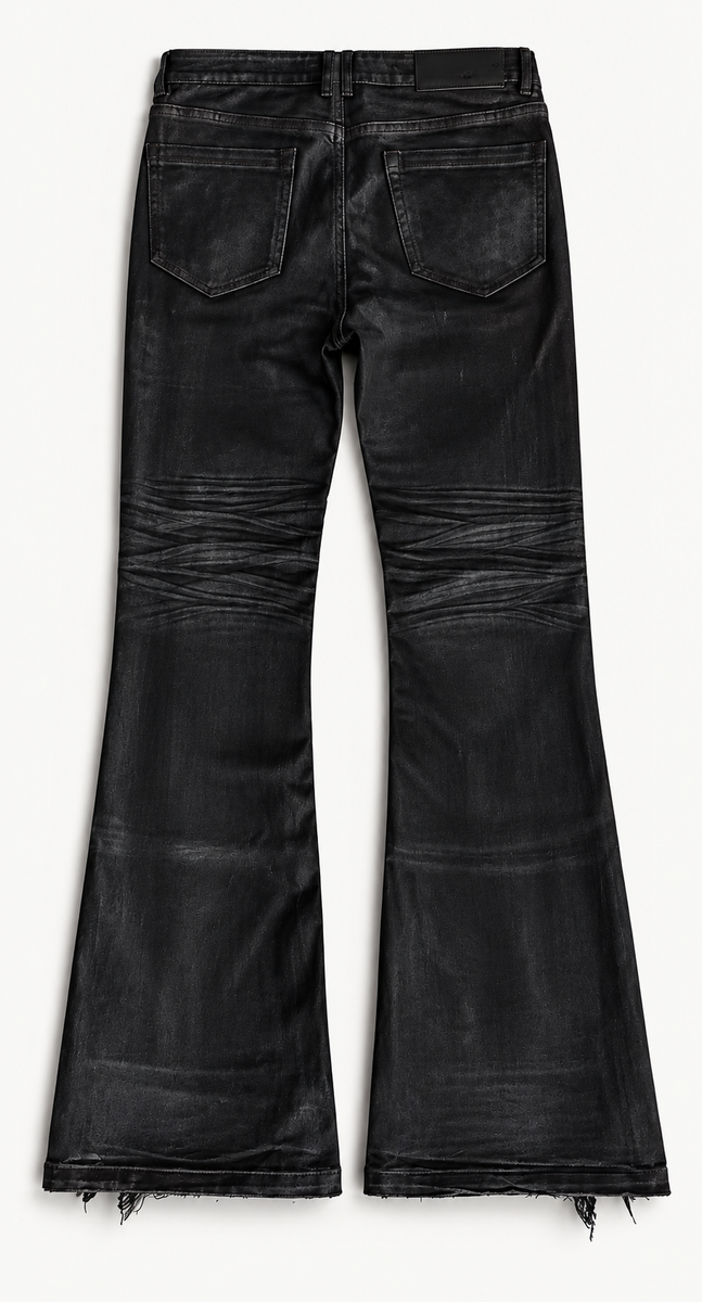 Black Distressed Waxed Jeans
