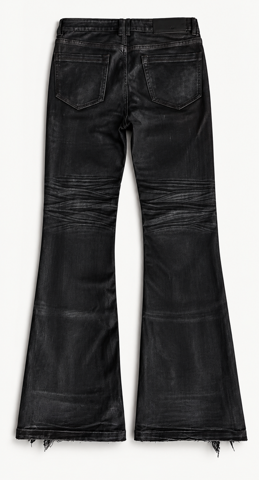 Black Distressed Waxed Jeans
