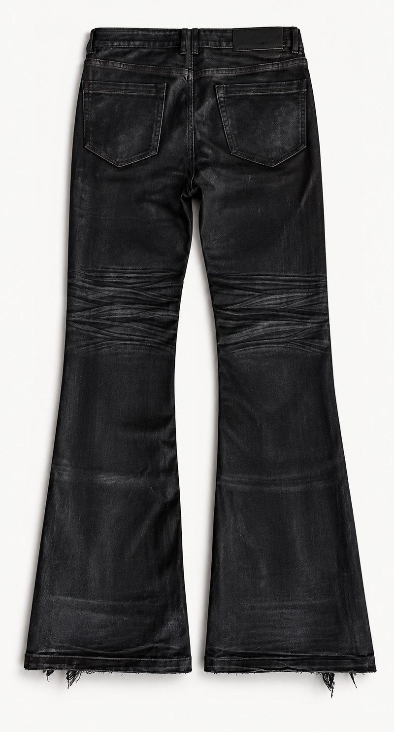 Black Distressed Waxed Jeans