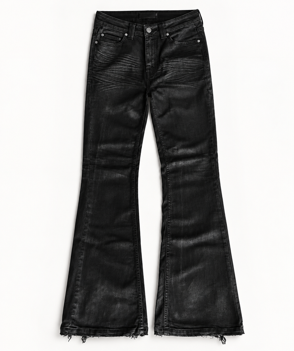 Black Distressed Waxed Jeans