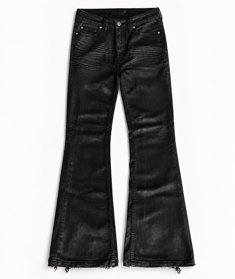 Black Distressed Waxed Jeans