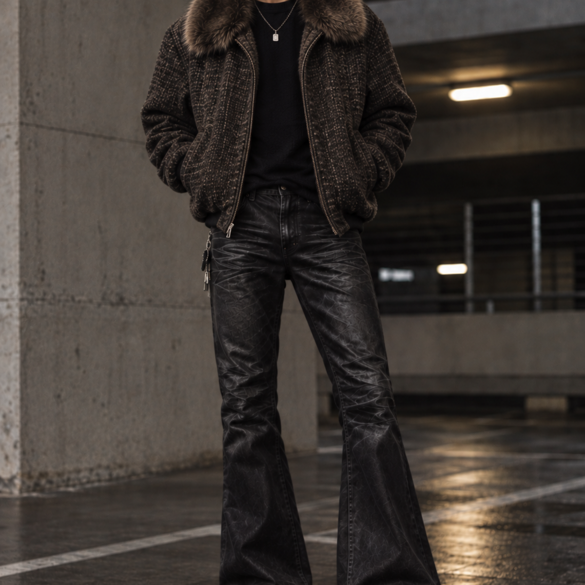 Black Distressed Waxed Jeans