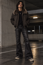 Black Distressed Waxed Jeans
