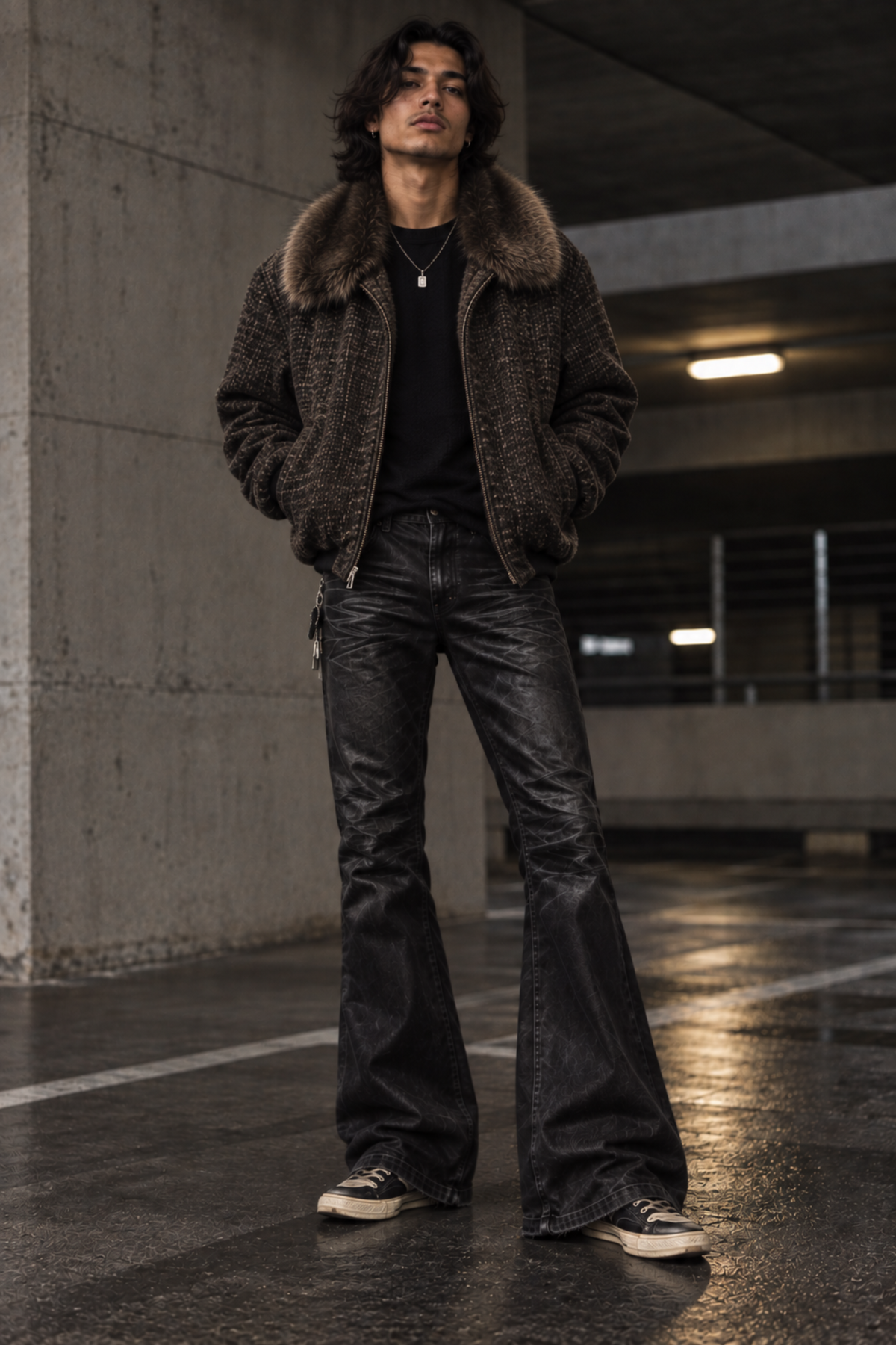 Black Distressed Waxed Jeans