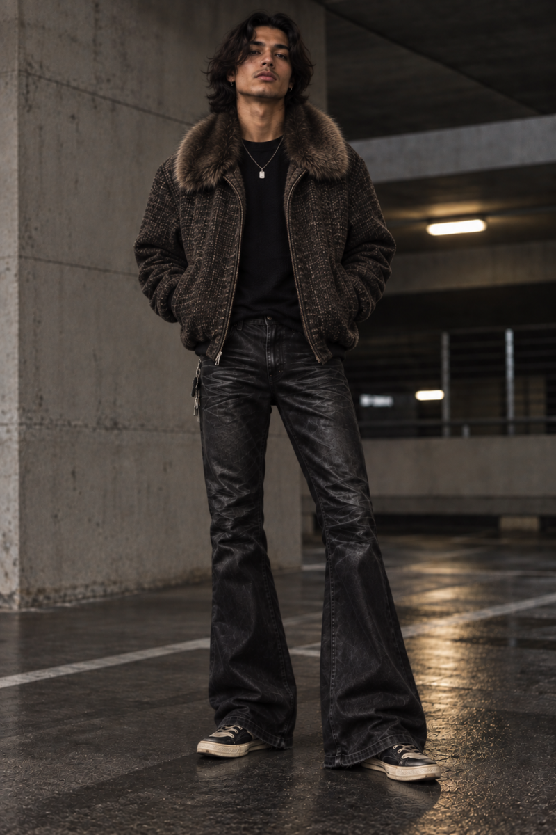 Black Distressed Waxed Jeans